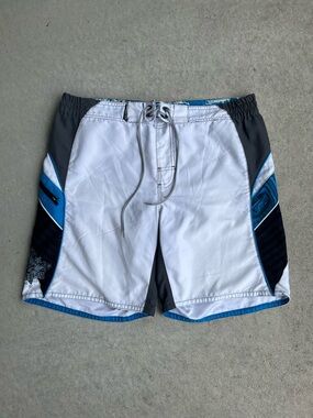 Point Zero White, Blue & Black Men's Swim Board Shorts